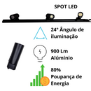 Spot de Trilho LED Preto Direcionável 10W – 3000K | Kit com 6 Unidades