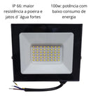 Kit 3 Refletores Led 100w A Prova D Agua Ip66 127/220v Preto Branco-frio