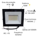Kit 3 Refletores Led 100w A Prova D Agua Ip66 127/220v Preto Branco-frio
